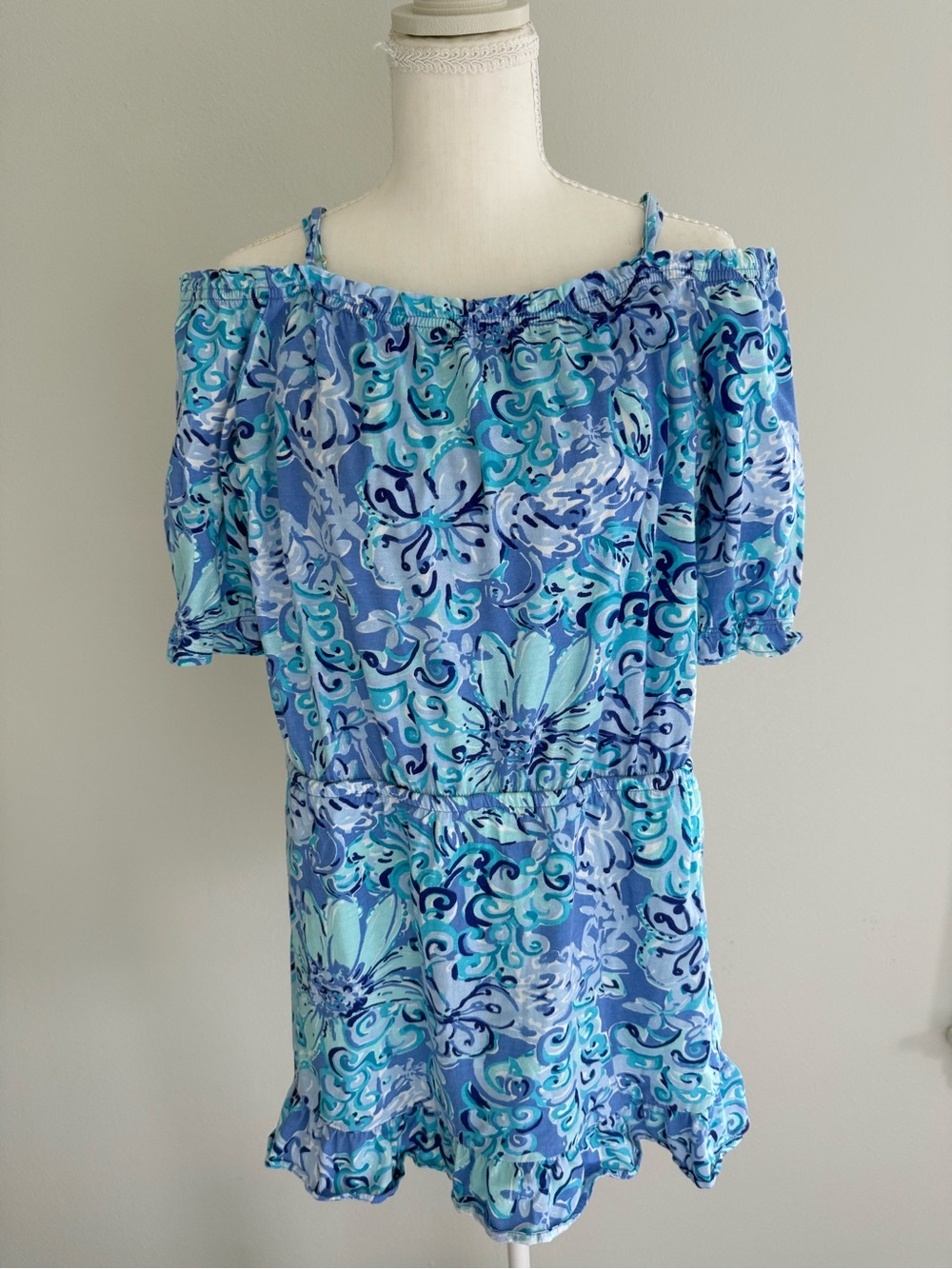 Lilly Pulitzer Girls Tenley Off-Shoulder Romper, XL (12-14)